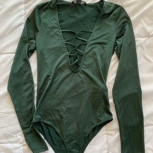 Forever21 Hunter Green Silk BodySuit